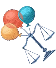 Illustration d'une balance soulevée par des ballons jaunes rouges et bleus.